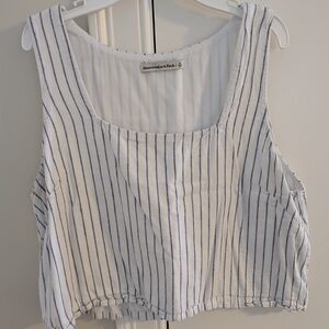 Abercrombie & Fitch White and Blue Striped Crop Top